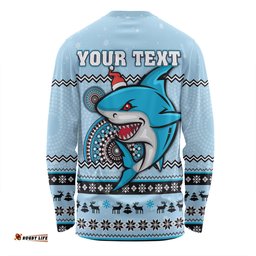 Amazing Aussie Cronulla Sutherland Sharks Christmas Custom Ugly Xmas And Aboriginal Patterns For Die Hard Fan Long Sleeve T-shirt