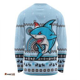 Amazing Aussie Cronulla Sutherland Sharks Christmas Custom Ugly Xmas And Aboriginal Patterns For Die Hard Fan Long Sleeve T-shirt