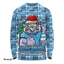 Amazing Aussie New South Wales Blues Merry Ugly Christmas Comic Style Long Sleeve T-shirt