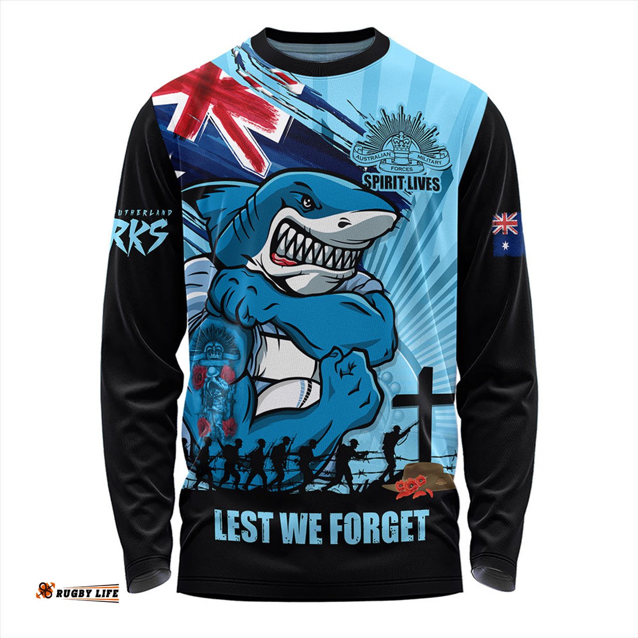 Amazing Aussie Cronulla Sutherland Sharks Fearless ANZAC Defender Long Sleeve T-shirt