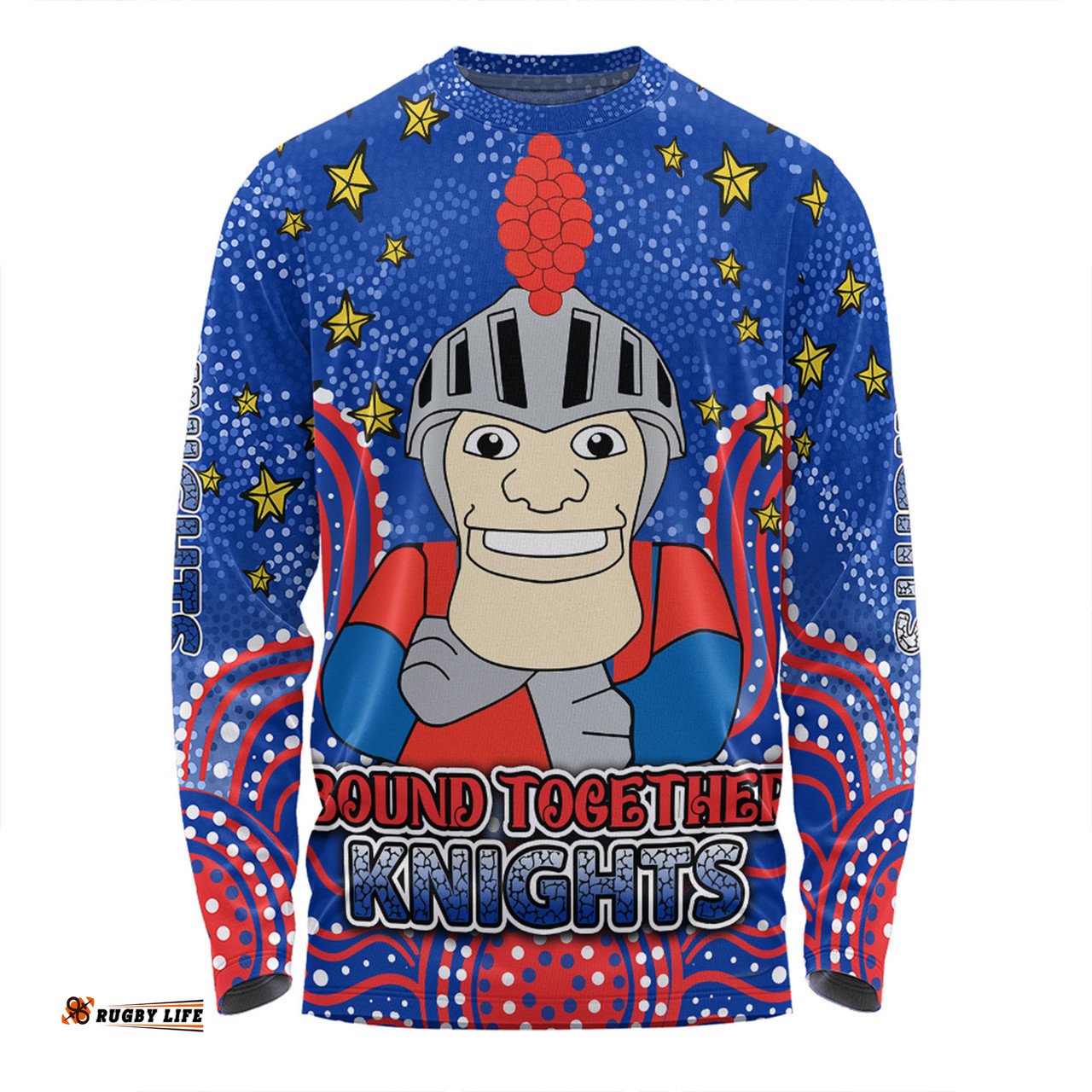 Amazing Aussie Newcastle Knights Custom Custom With Aboriginal Inspired Style Of Dot Painting Patterns Long Sleeve T-shirt