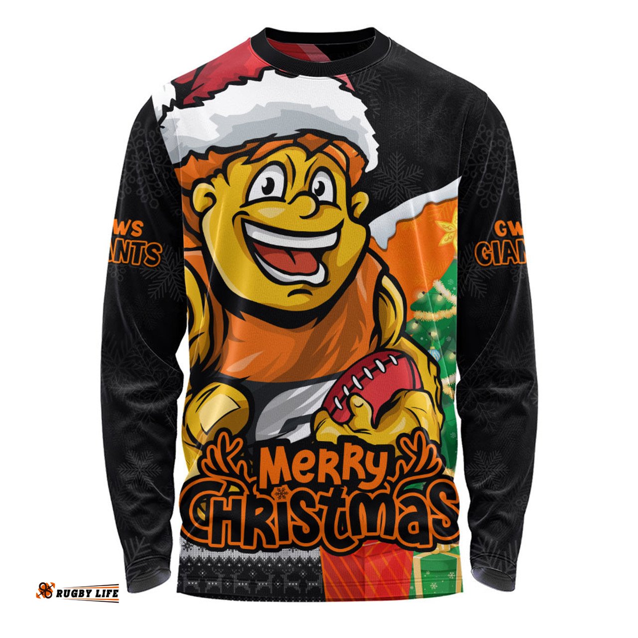 Amazing Aussie GWS GIANTS Santa Scoring Touchdown On Christmas Game Day Long Sleeve T-shirt