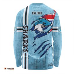 Amazing Aussie Cronulla Sutherland Sharks Happy Australia Day Flag Scratch Style Long Sleeve T-shirt