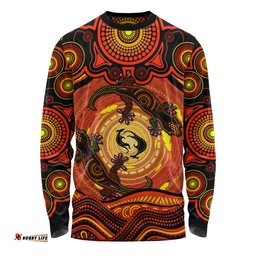 Amazing Aussie Indigenous Australian Aboriginal Gecko Dreaming Spirit Circle Edition Long Sleeve T-shirt
