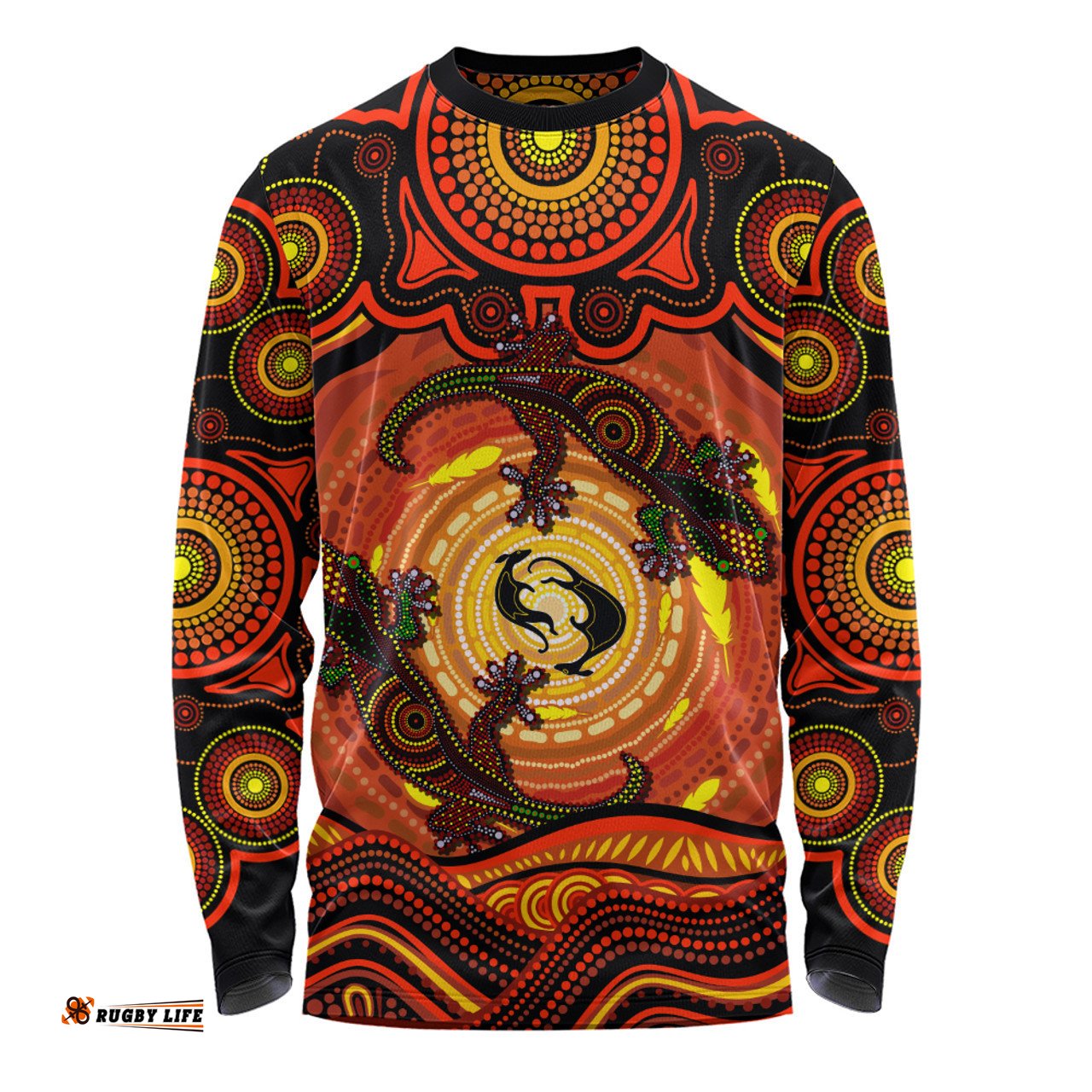 Amazing Aussie Indigenous Australian Aboriginal Gecko Dreaming Spirit Circle Edition Long Sleeve T-shirt