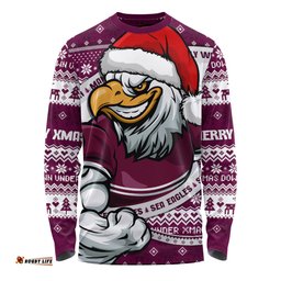 Amazing Aussie Manly Warringah Sea Eagles Ugly Knit Style For Christmas Game Fans Long Sleeve T-shirt