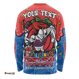 Amazing Aussie Newcastle Knights Christmas Custom Merry Christmas Our Beloved Team With Aboriginal Dot Art Pattern Long Sleeve T-shirt