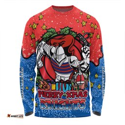 Amazing Aussie Newcastle Knights Christmas Custom Merry Christmas Our Beloved Team With Aboriginal Dot Art Pattern Long Sleeve T-shirt