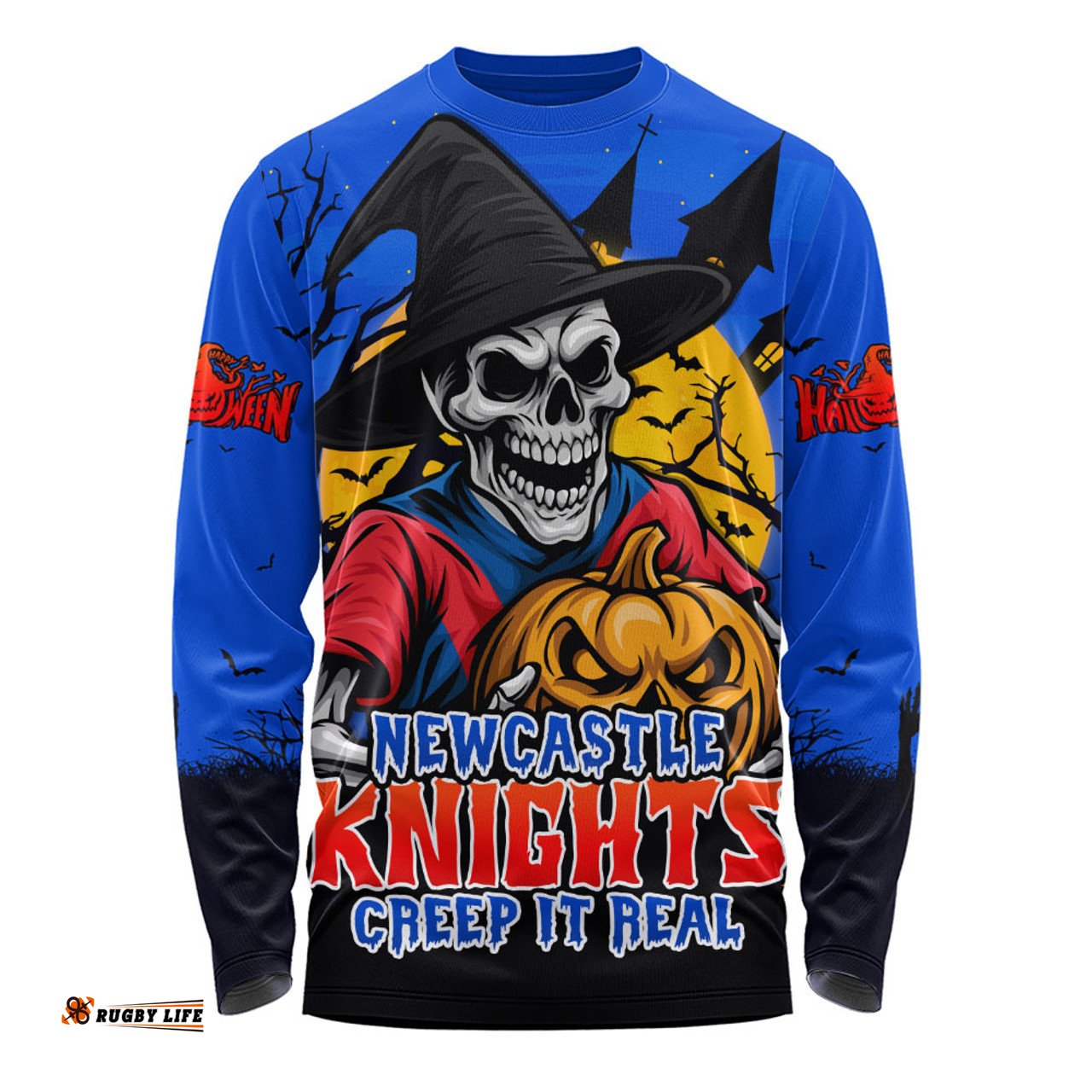 Amazing Aussie Newcastle Knights Dark Moon Rugby Halloween Battle Edition Long Sleeve T-shirt