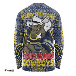 Amazing Aussie North Queensland Cowboys Christmas Custom Christmas Knit Patterns Vintage Jersey Ugly Long Sleeve T-shirt
