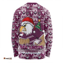 Amazing Aussie Manly Warringah Sea Eagles Merry Ugly Christmas Comic Style Long Sleeve T-shirt