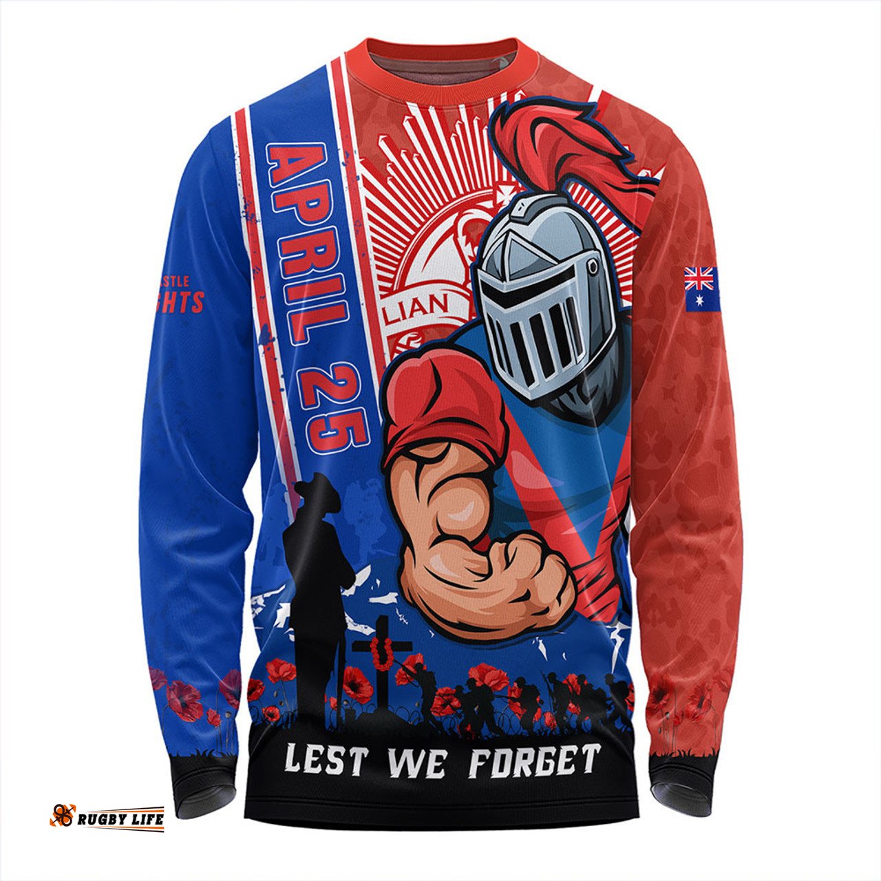 Amazing Aussie Newcastle Knights Anzac Day Lest We Forget Strong Fighting Spirit Long Sleeve T-shirt