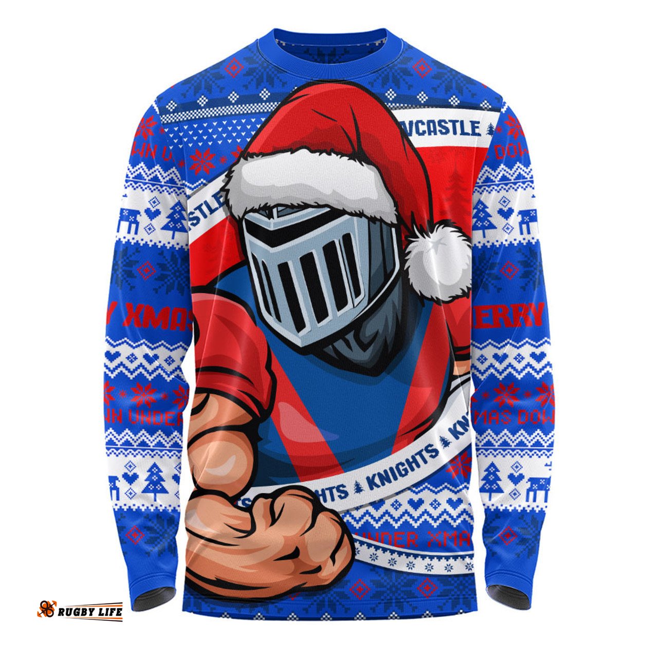 Amazing Aussie Newcastle Knights Ugly Knit Style For Christmas Game Fans Long Sleeve T-shirt