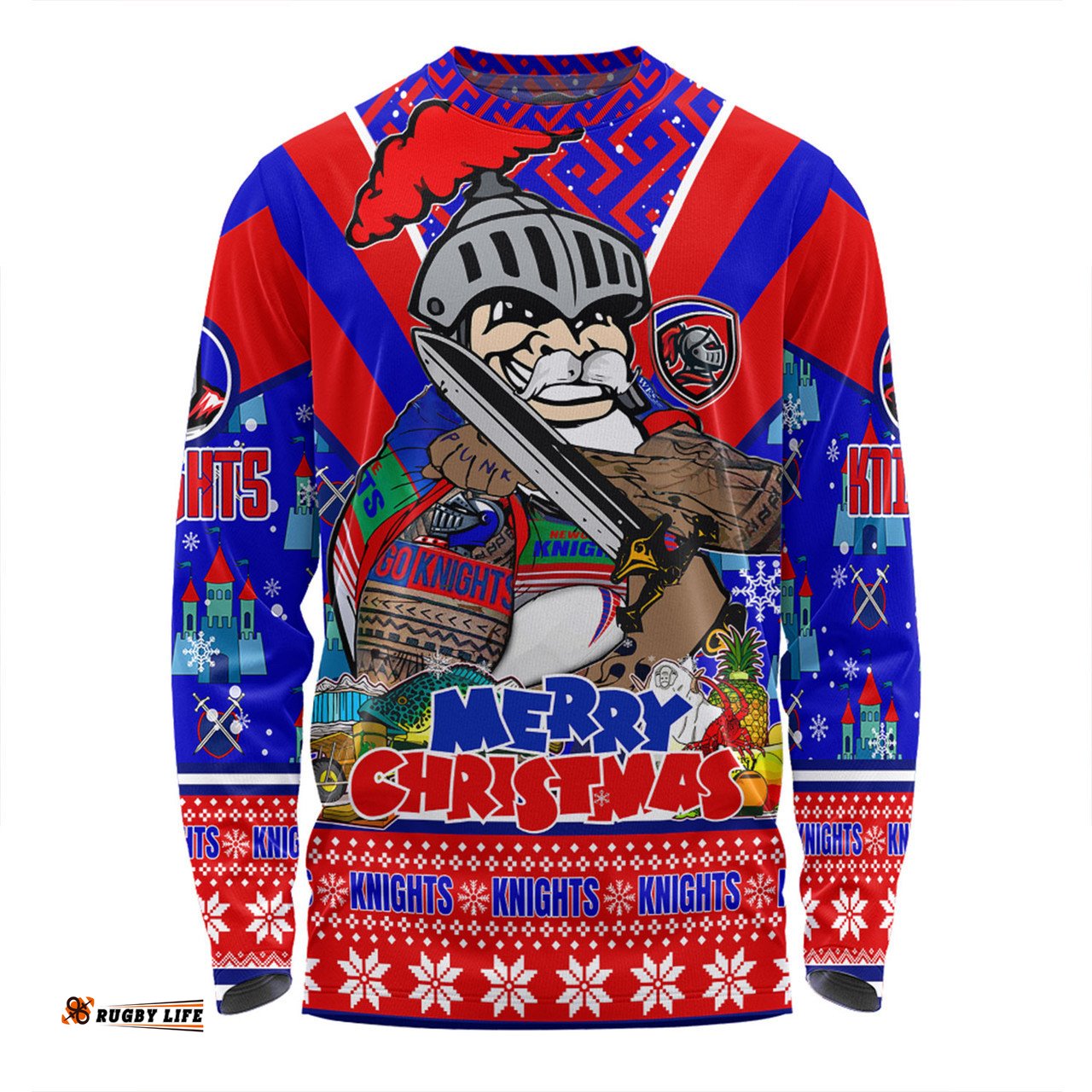 Amazing Aussie Newcastle Knights Christmas Custom Newcastle Knights Santa Aussie Big Things Long Sleeve T-shirt