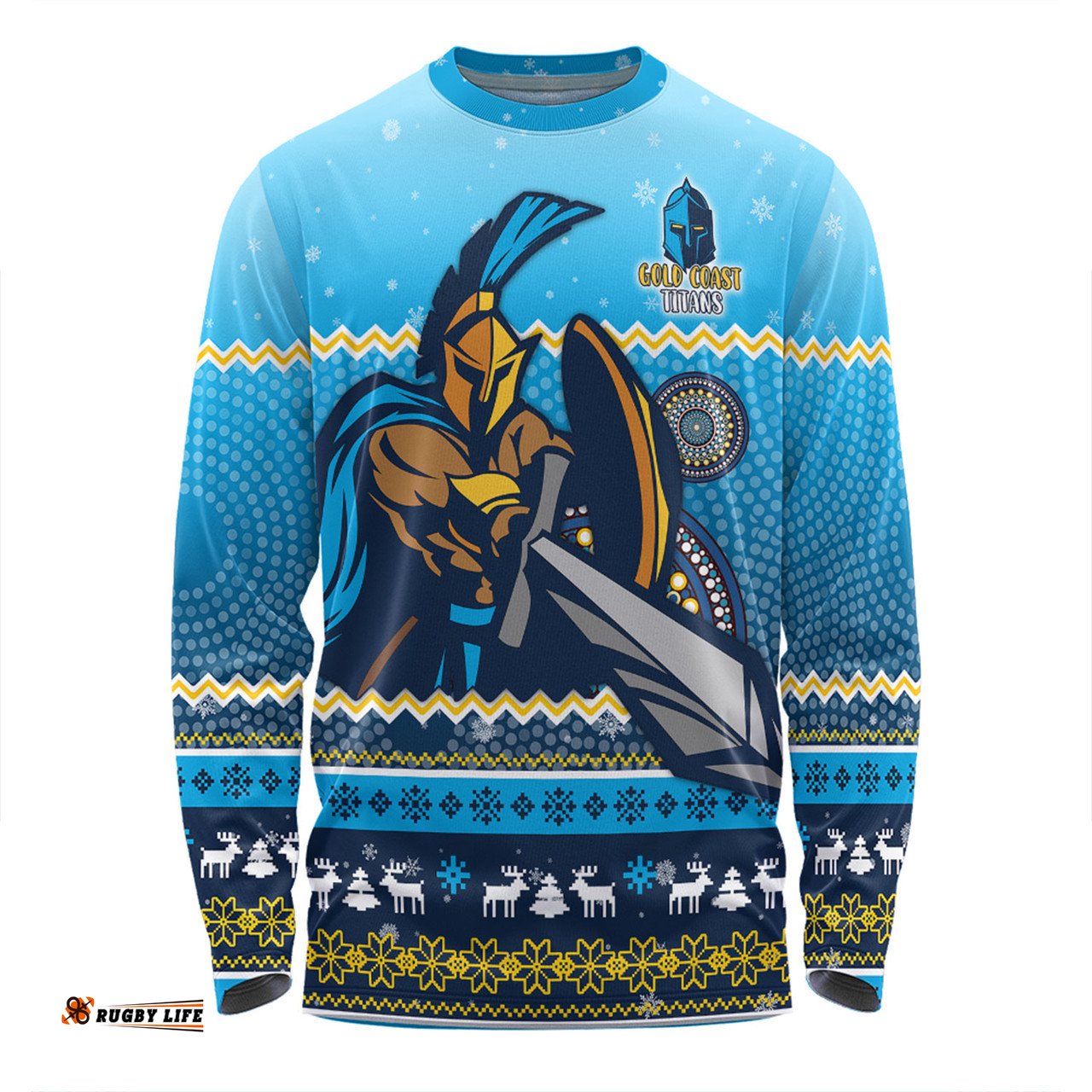 Amazing Aussie Gold Coast Titans Christmas Custom Ugly Xmas And Aboriginal Patterns For Die Hard Fan Long Sleeve T-shirt