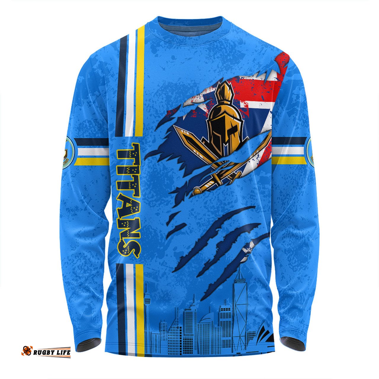 Amazing Aussie Gold Coast Titans Happy Australia Day Flag Scratch Style Long Sleeve T-shirt