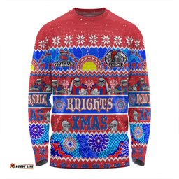 Amazing Aussie Newcastle Knights Christmas Aboriginal Custom Indigenous Knitted Ugly Xmas Style Long Sleeve T-shirt