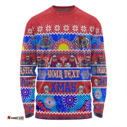 Amazing Aussie Newcastle Knights Christmas Aboriginal Custom Indigenous Knitted Ugly Xmas Style Long Sleeve T-shirt