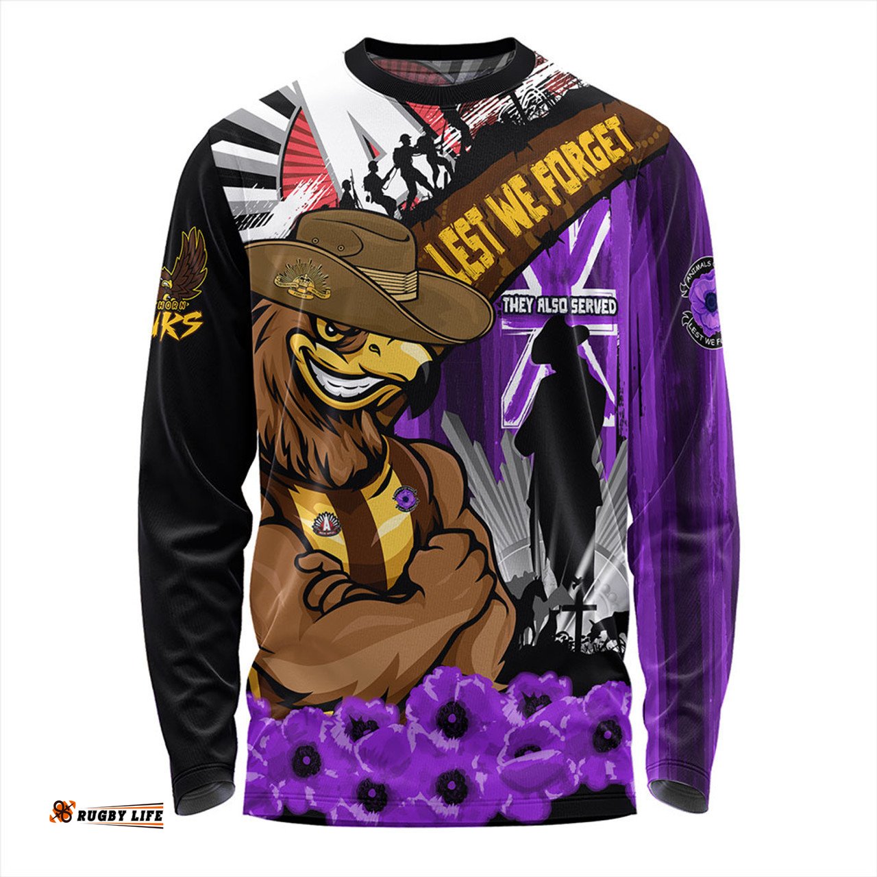 Amazing Aussie Hawthorn ANZAC Day Honor Purple Valor And Spirit Long Sleeve T-shirt