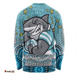 Amazing Aussie Cronulla Sutherland Sharks Custom Custom With Aboriginal Inspired Style Of Dot Painting Patterns Long Sleeve T-shirt