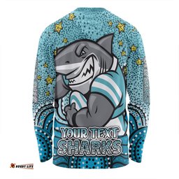 Amazing Aussie Cronulla Sutherland Sharks Custom Custom With Aboriginal Inspired Style Of Dot Painting Patterns Long Sleeve T-shirt