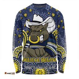 Amazing Aussie North Queensland Cowboys Custom Custom With Aboriginal Inspired Style Of Dot Painting Patterns Long Sleeve T-shirt