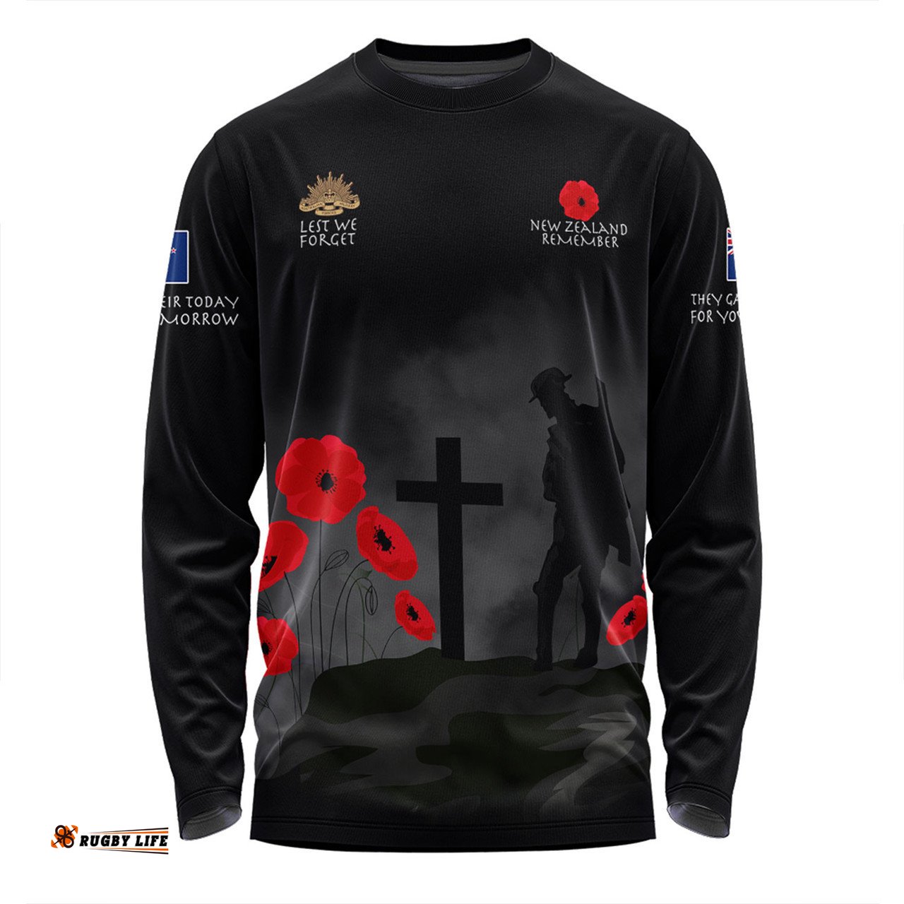 Amazing Aussie New Zealand Anzac Day New Zealand Warriors Remember Black Long Sleeve T-shirt