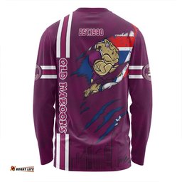 Amazing Aussie Queensland Maroons Happy Australia Day Flag Scratch Style Long Sleeve T-shirt