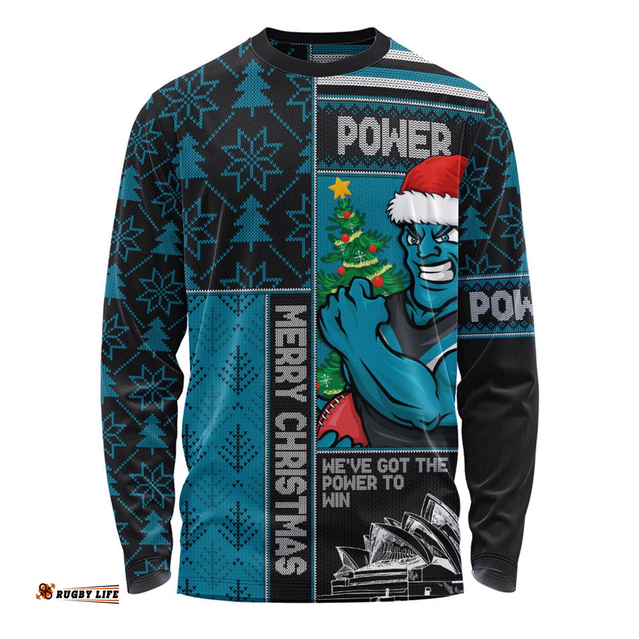 Amazing Aussie Port Adelaide Merry Christmas Knit Style Festive Spirit Long Sleeve T-shirt