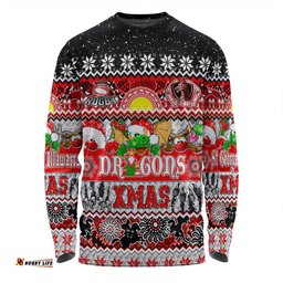 Amazing Aussie St. George Illawarra Dragons Christmas Aboriginal Custom Indigenous Knitted Ugly Xmas Style Long Sleeve T-shirt