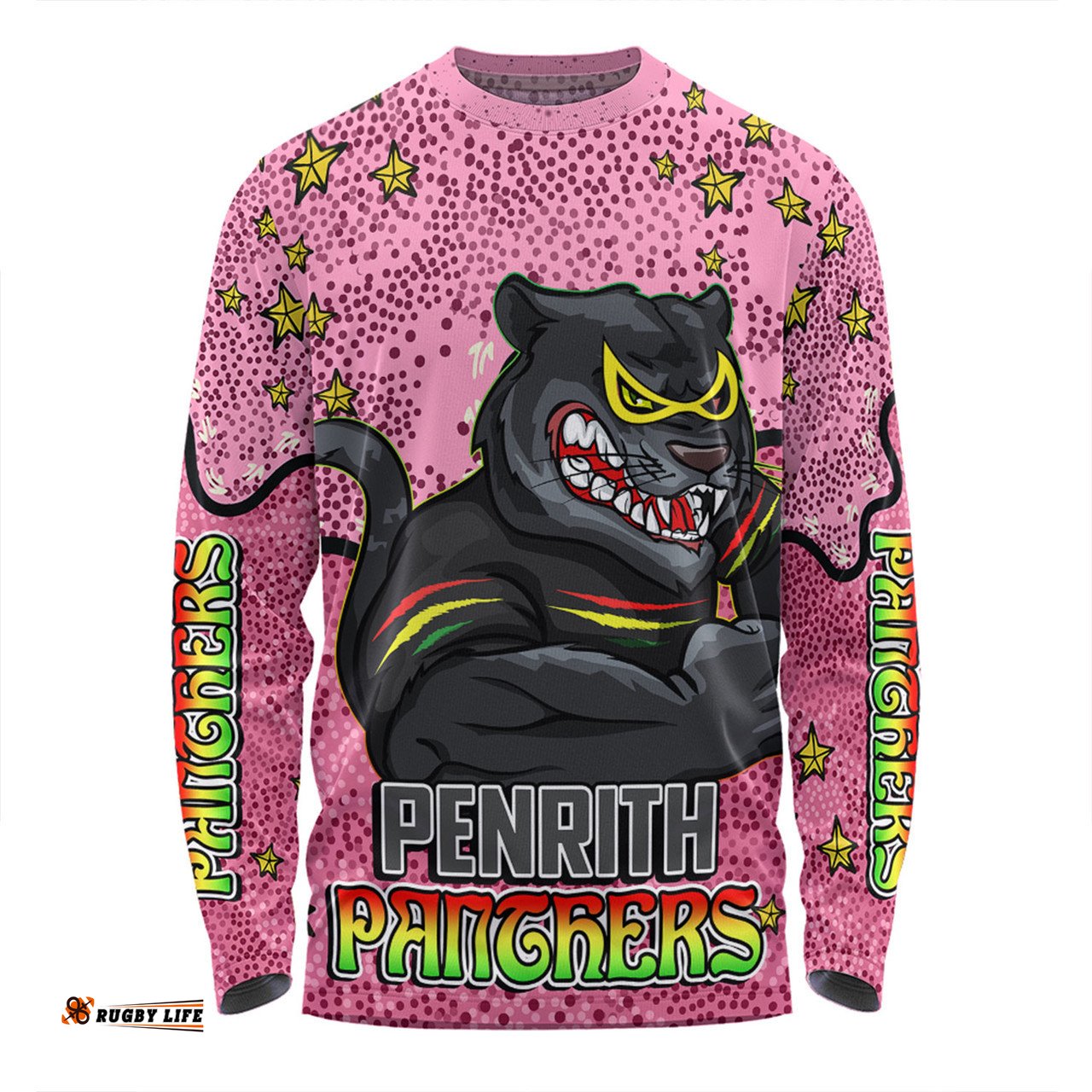Amazing Aussie Penrith Panthers Custom Team With Dot And Star Patterns For Tough Fan Long Sleeve T-shirt