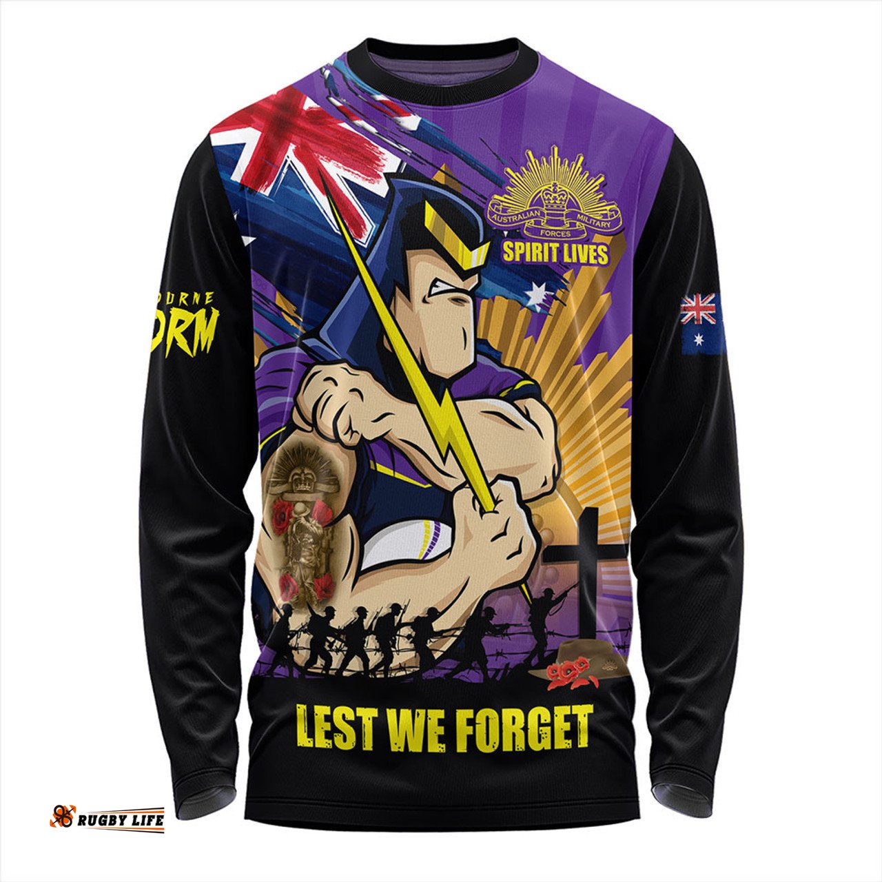 Amazing Aussie Melbourne Storm Fearless ANZAC Defender Long Sleeve T-shirt
