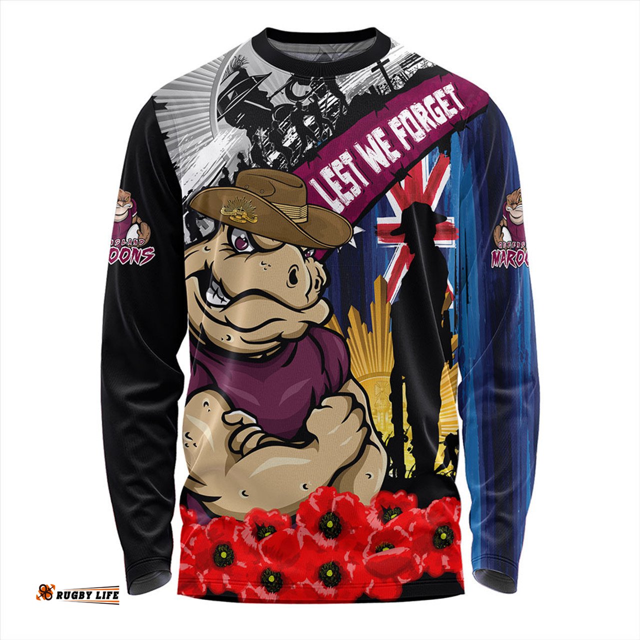 Amazing Aussie Queensland Maroons United In Spirit Anzac Day Tribute Long Sleeve T-shirt