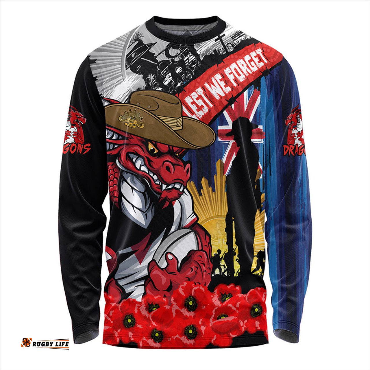 Amazing Aussie St. George Illawarra Dragons United In Spirit Anzac Day Tribute Long Sleeve T-shirt