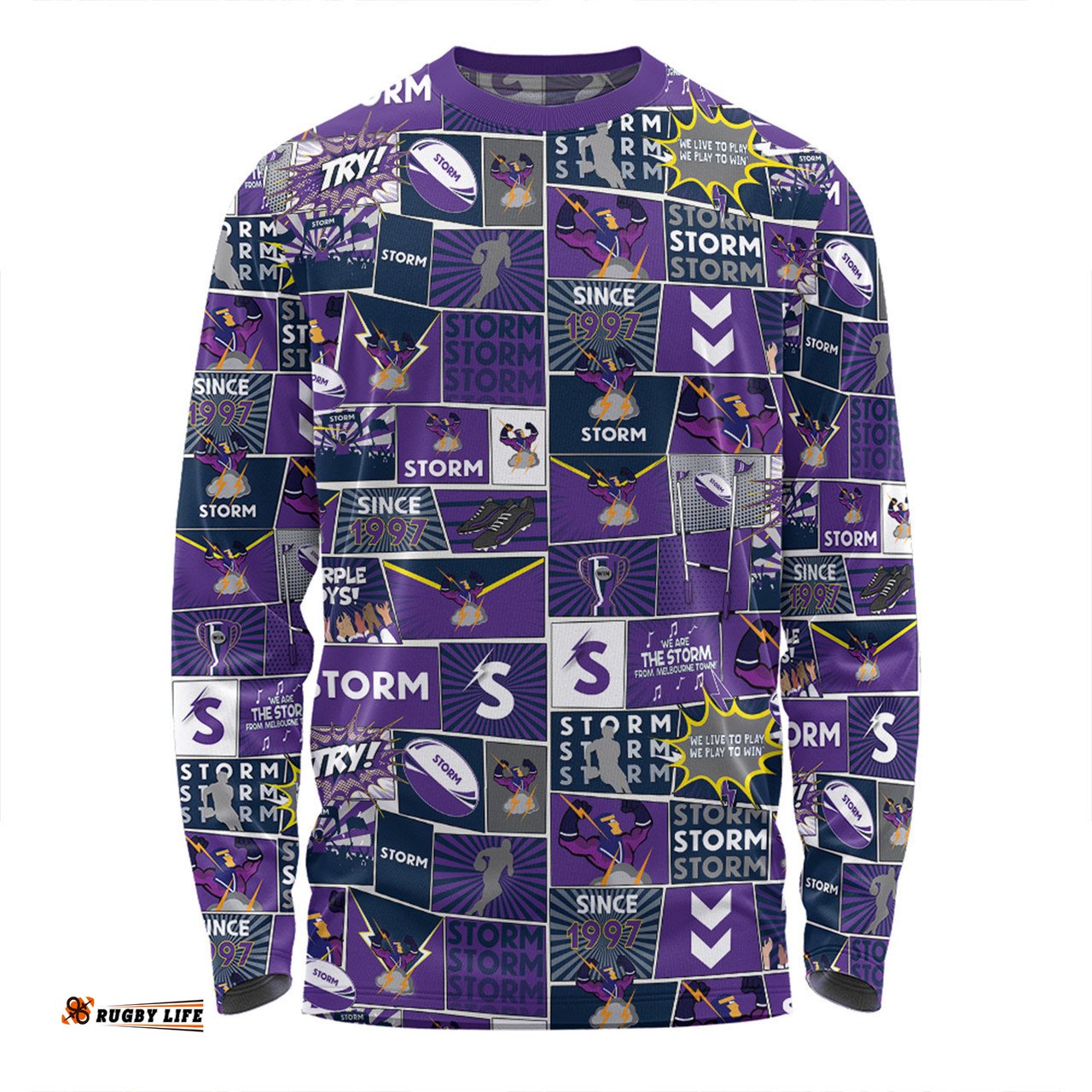 Amazing Aussie Melbourne Storm Team Of Us Die Hard Fan Supporters Comic Style Long Sleeve T-shirt