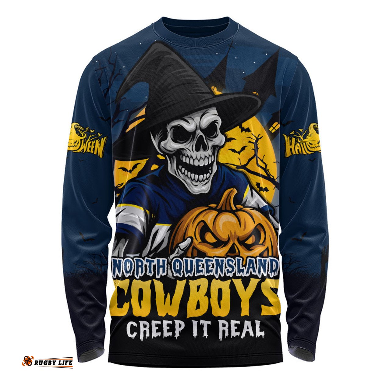 Amazing Aussie North Queensland Cowboys Dark Moon Rugby Halloween Battle Edition Long Sleeve T-shirt