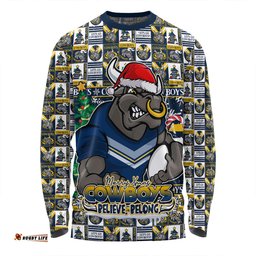 Amazing Aussie North Queensland Cowboys Merry Ugly Christmas Comic Style Long Sleeve T-shirt