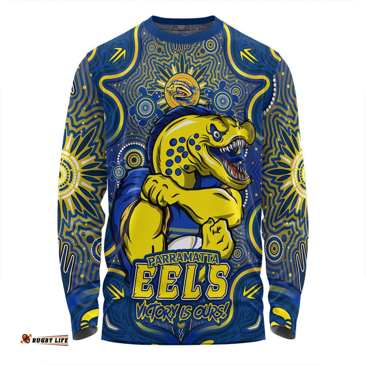 Amazing Aussie Parramatta Eels Aboriginal Pattern Inspired Victory Is Ours Long Sleeve T-shirt