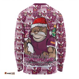 Amazing Aussie Queensland Maroons Merry Ugly Christmas Comic Style Long Sleeve T-shirt