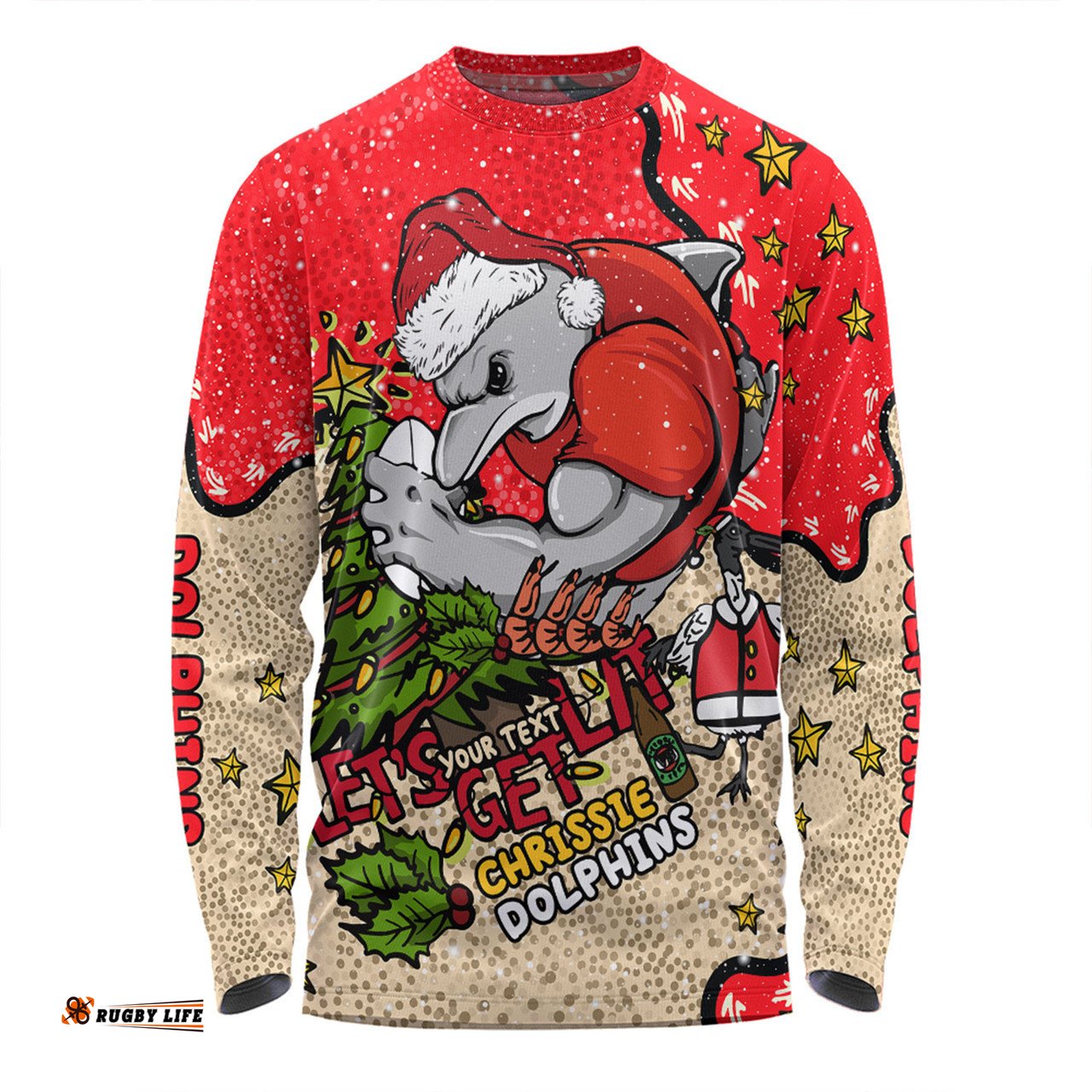 Amazing Aussie Redcliffe Dolphins Christmas Custom Let's Get Lit Chrisse Pressie Long Sleeve T-shirt