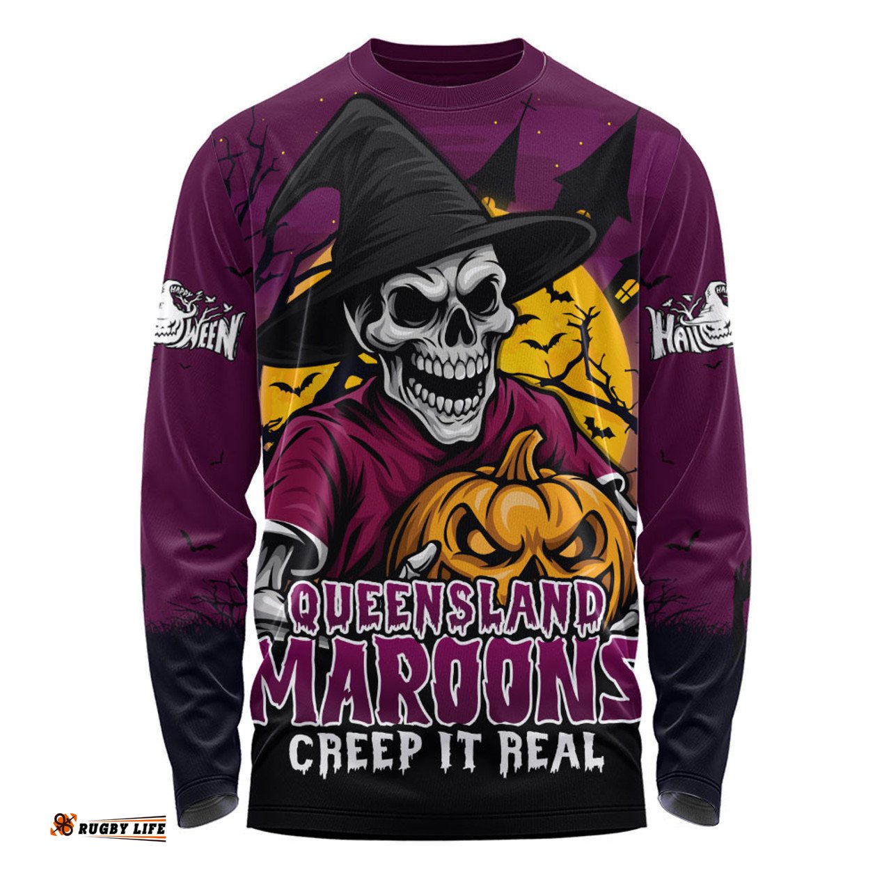 Amazing Aussie Queensland Maroons Dark Moon Rugby Halloween Battle Edition Long Sleeve T-shirt