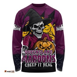 Amazing Aussie Queensland Maroons Dark Moon Rugby Halloween Battle Edition Long Sleeve T-shirt