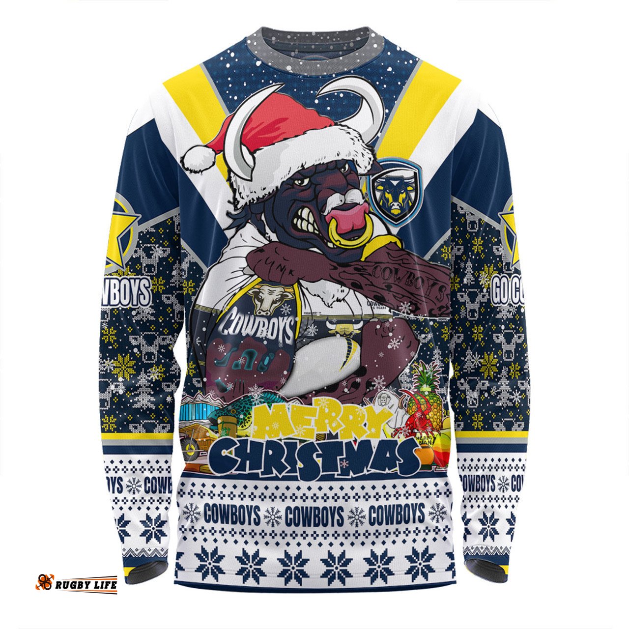 Amazing Aussie North Queensland Cowboys Christmas Custom North Queensland Cowboys Santa Aussie Big Things Long Sleeve T-shirt
