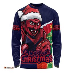 Amazing Aussie Melbourne Santa Scoring Touchdown On Christmas Game Day Long Sleeve T-shirt