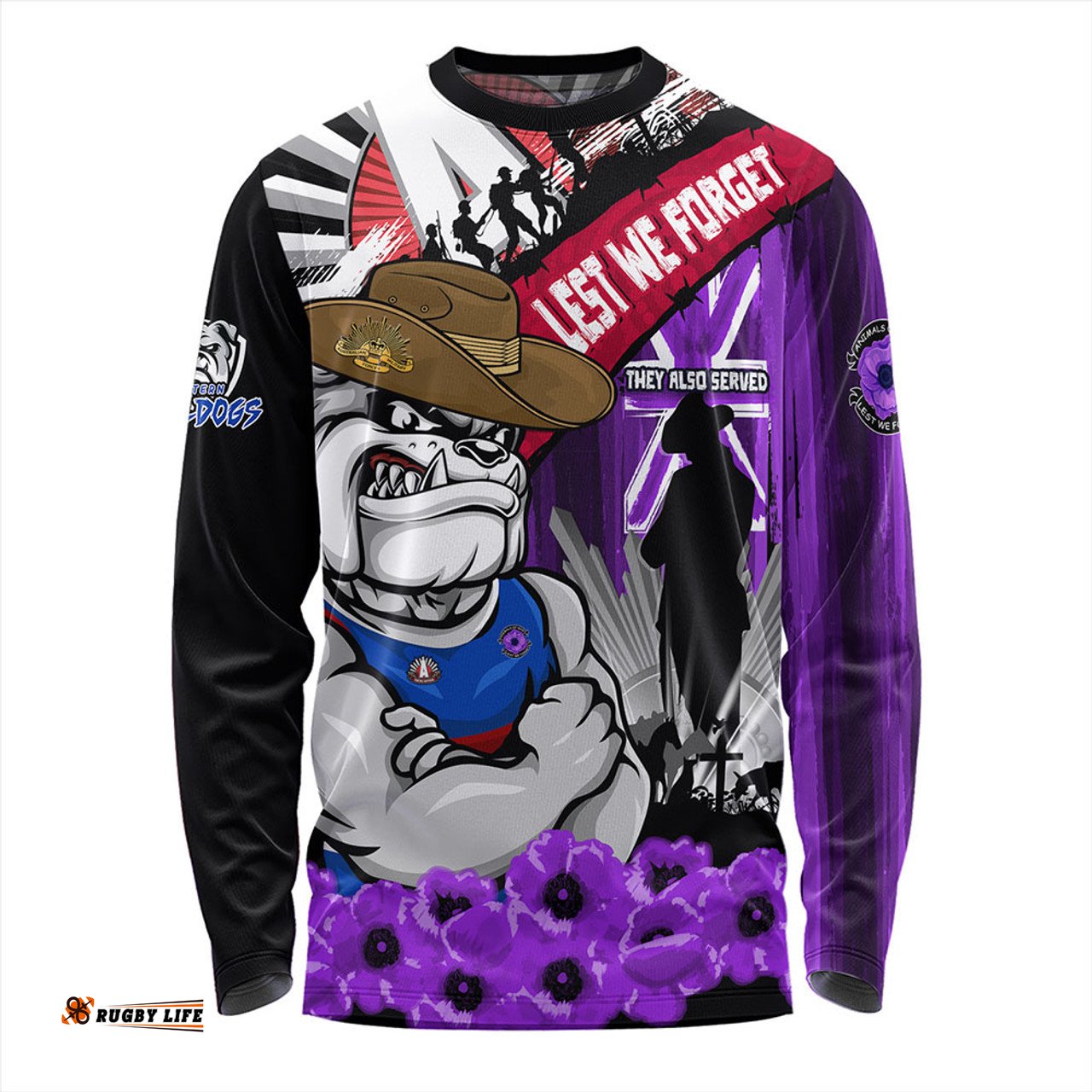 Amazing Aussie Western Bulldogs ANZAC Day Honor Purple Valor And Spirit Long Sleeve T-shirt