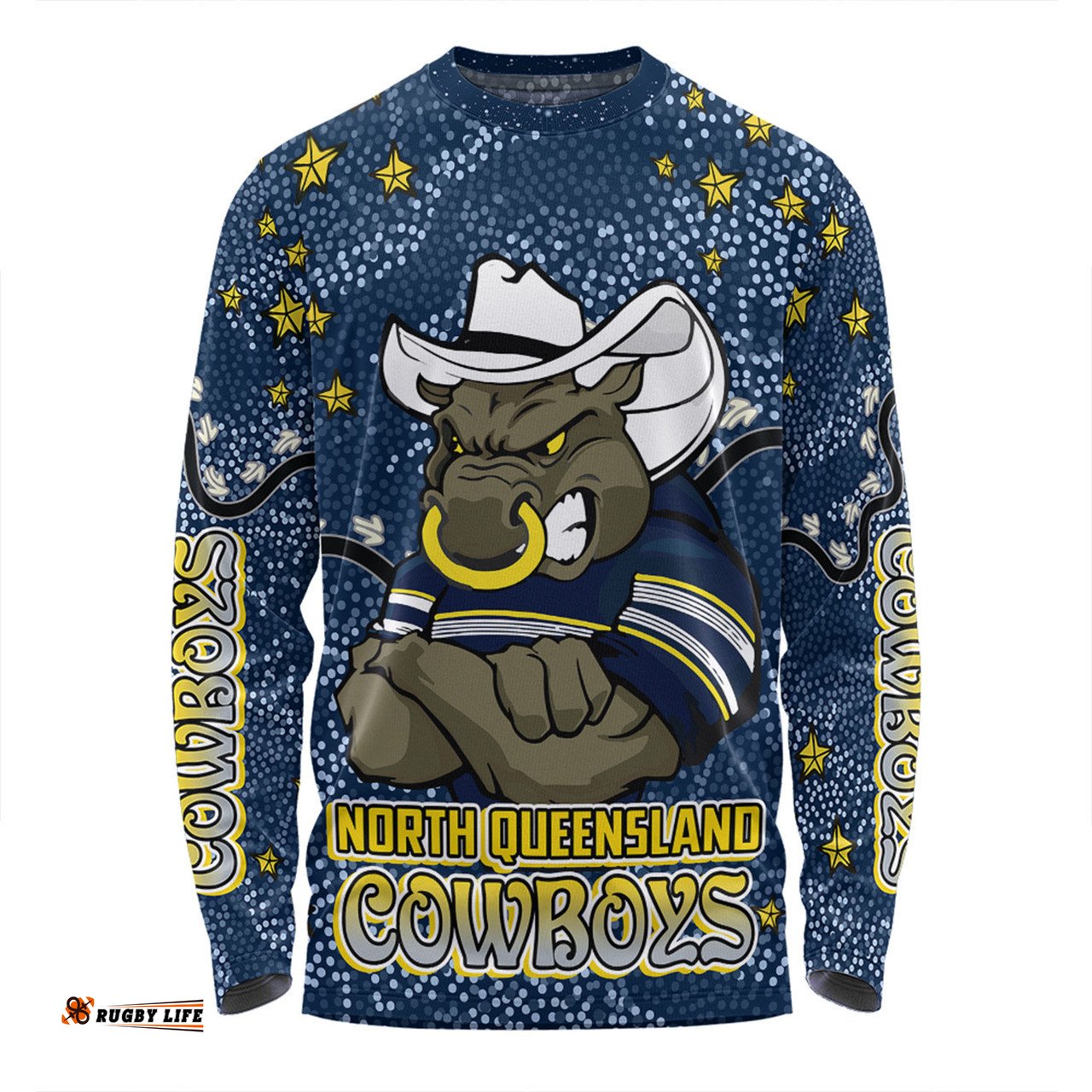 Amazing Aussie North Queensland Cowboys Custom Team With Dot And Star Patterns For Tough Fan Long Sleeve T-shirt