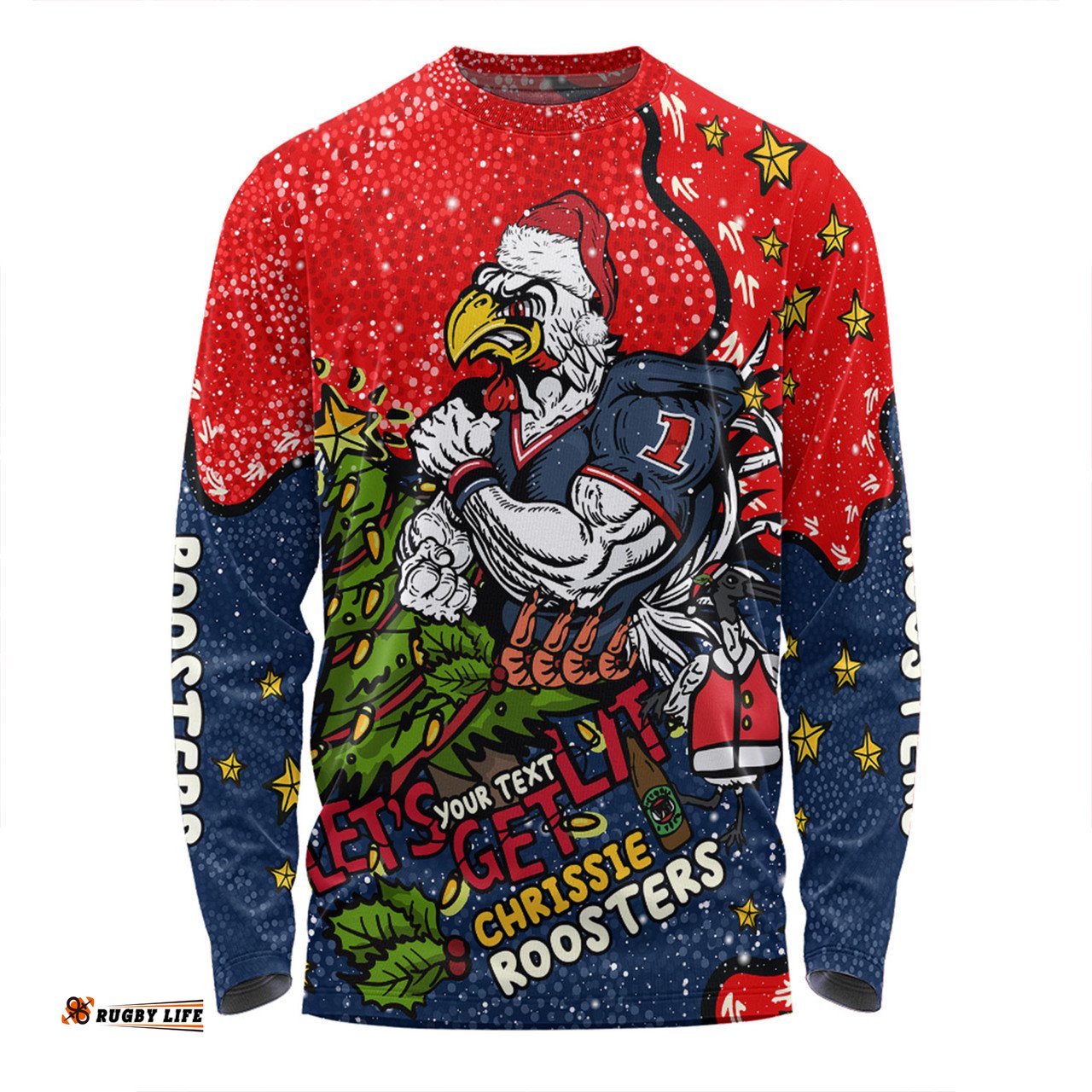 Amazing Aussie Sydney Roosters Christmas Custom Let's Get Lit Chrisse Pressie Long Sleeve T-shirt