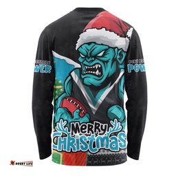 Amazing Aussie Port Adelaide Santa Scoring Touchdown On Christmas Game Day Long Sleeve T-shirt