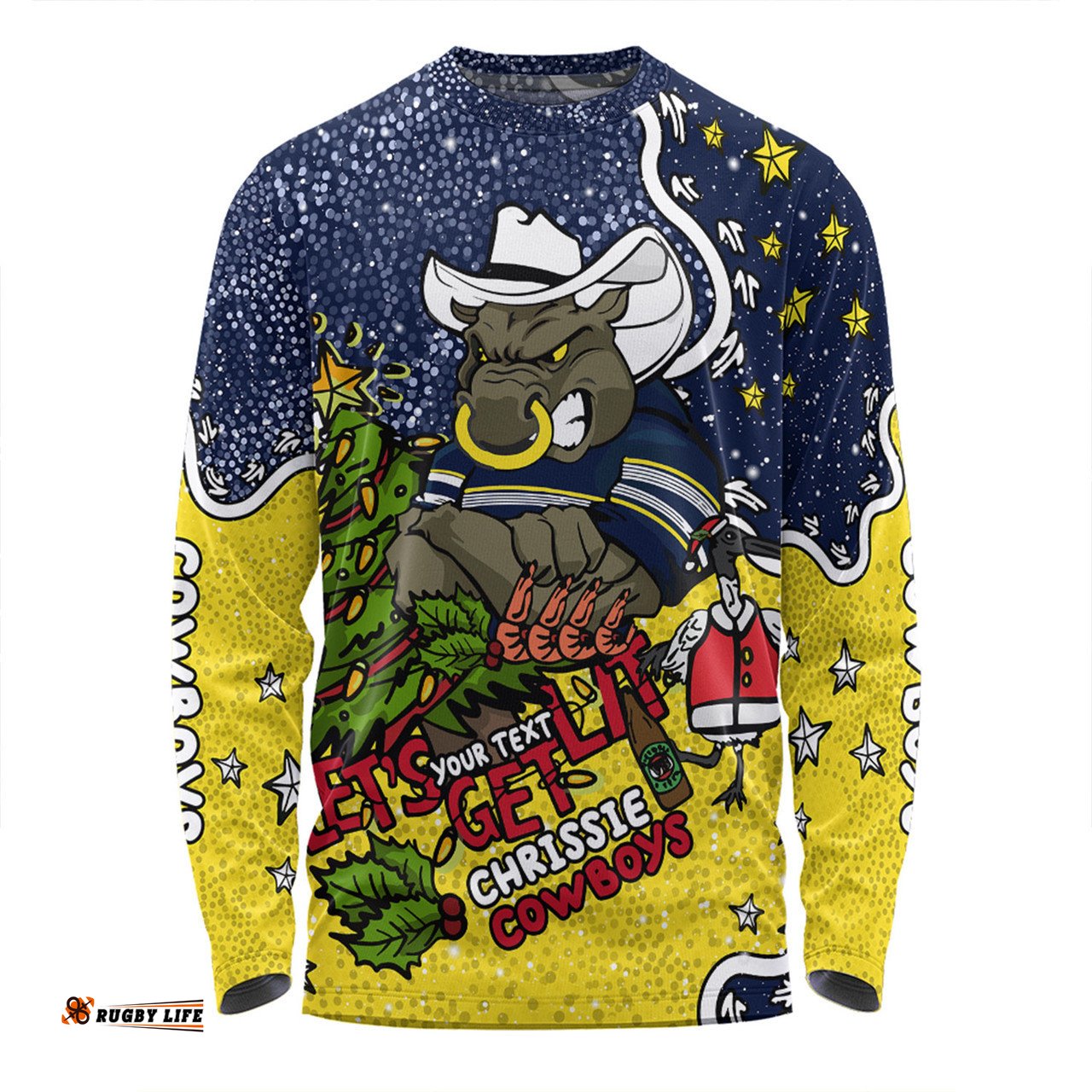 Amazing Aussie North Queensland Cowboys Christmas Custom Let's Get Lit Chrisse Pressie Long Sleeve T-shirt