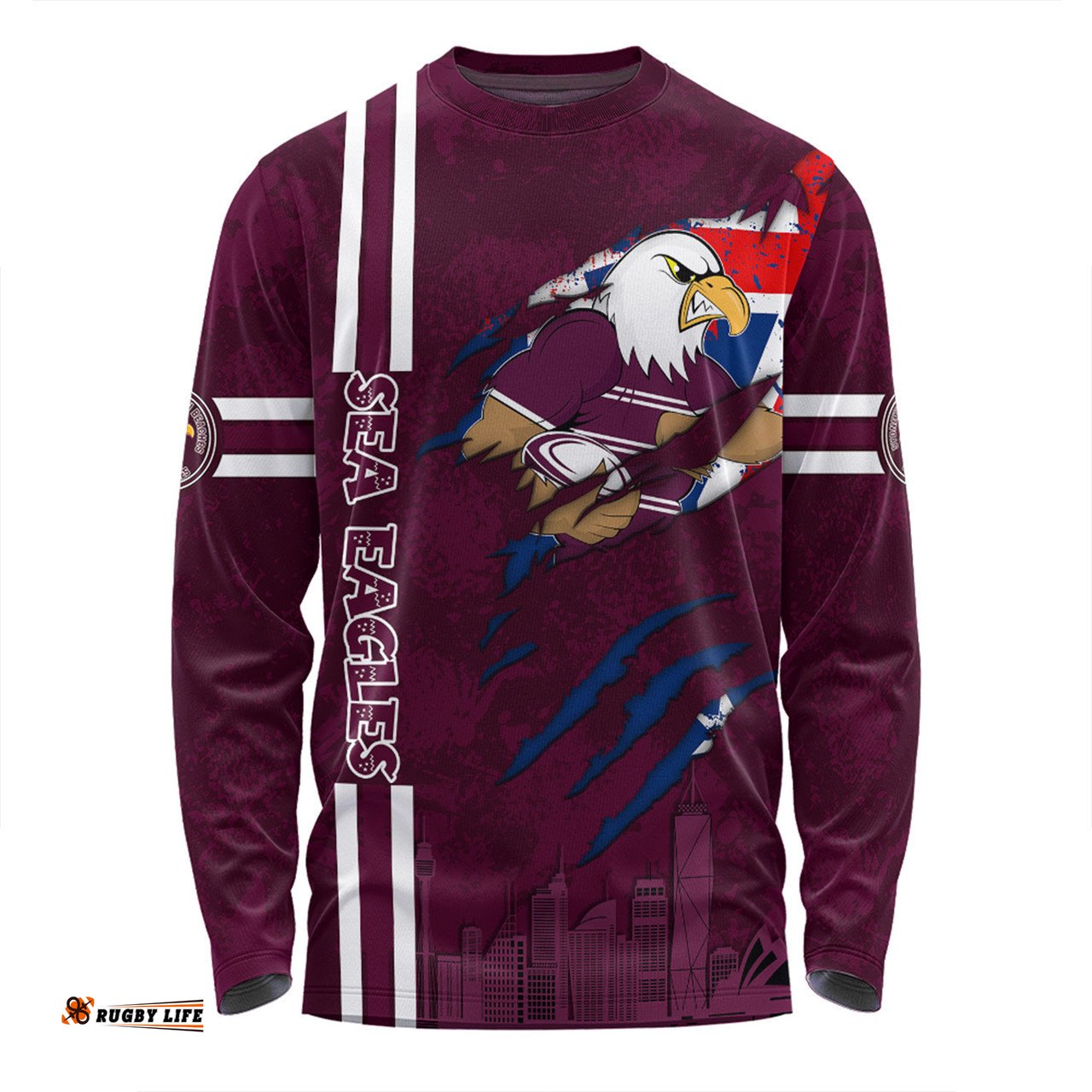 Amazing Aussie Manly Warringah Sea Eagles Happy Australia Day Flag Scratch Style Long Sleeve T-shirt